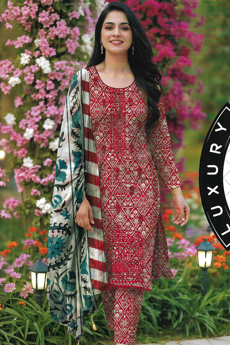 Printed Sequence Lawn Suit 3 Piece
