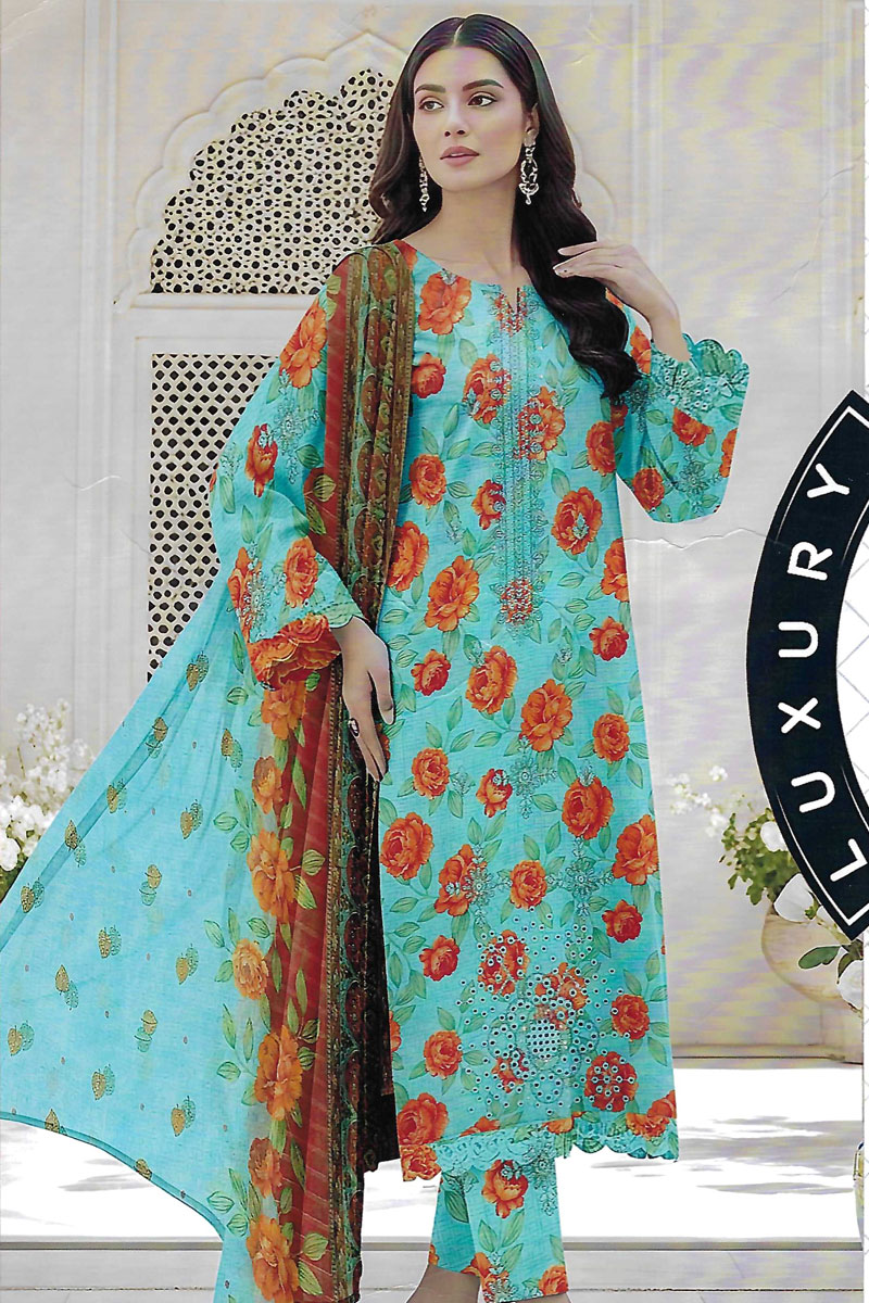 Printed Sequence Lawn Suit 3 Piece