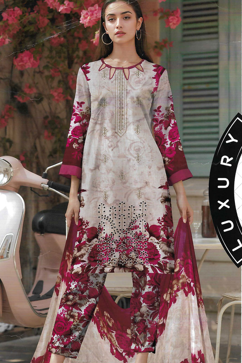 Printed Sequence Lawn Suit 3 Piece