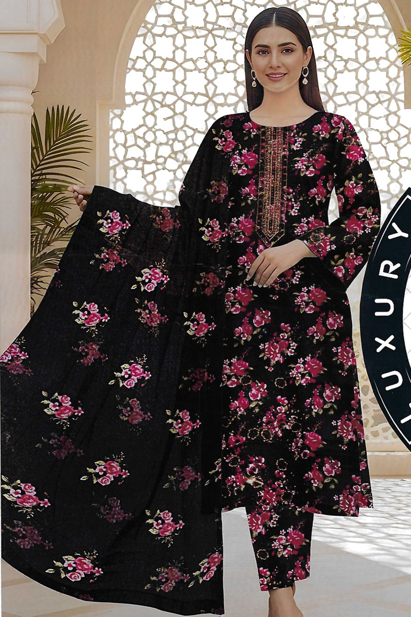Printed Sequence Lawn Suit 3 Piece