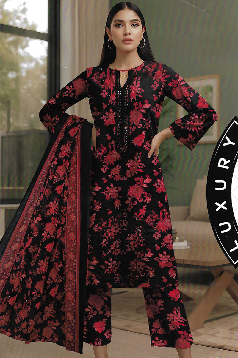 Printed Sequence Lawn Suit 3 Piece