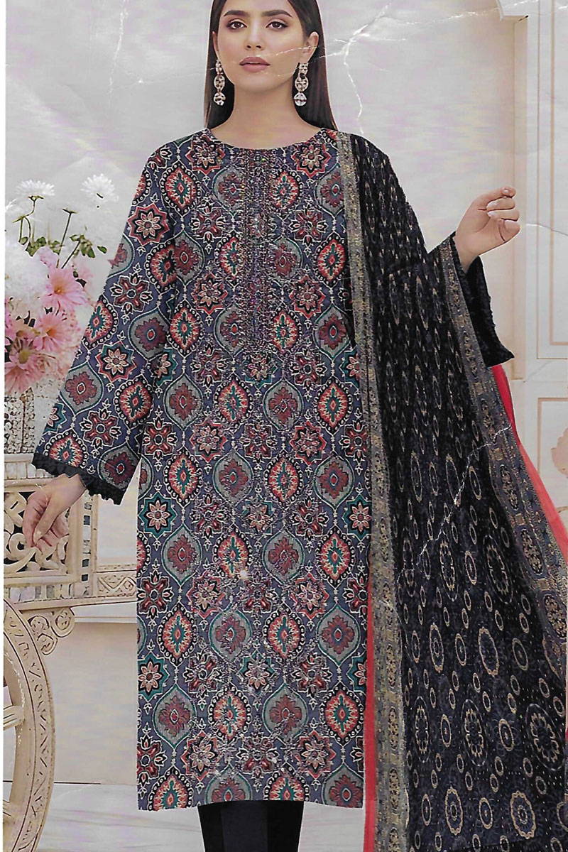 Printed Sequence Lawn Suit 3 Piece