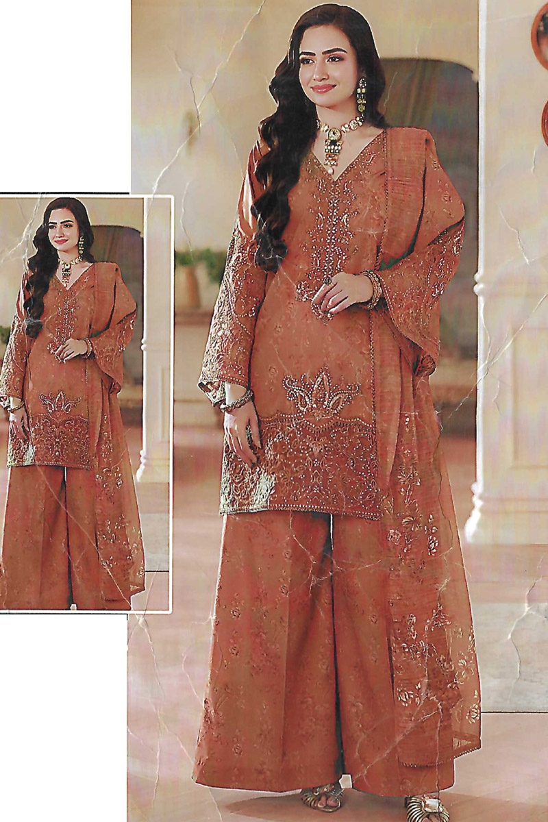 Printed Sequence Lawn Suit 3 Piece