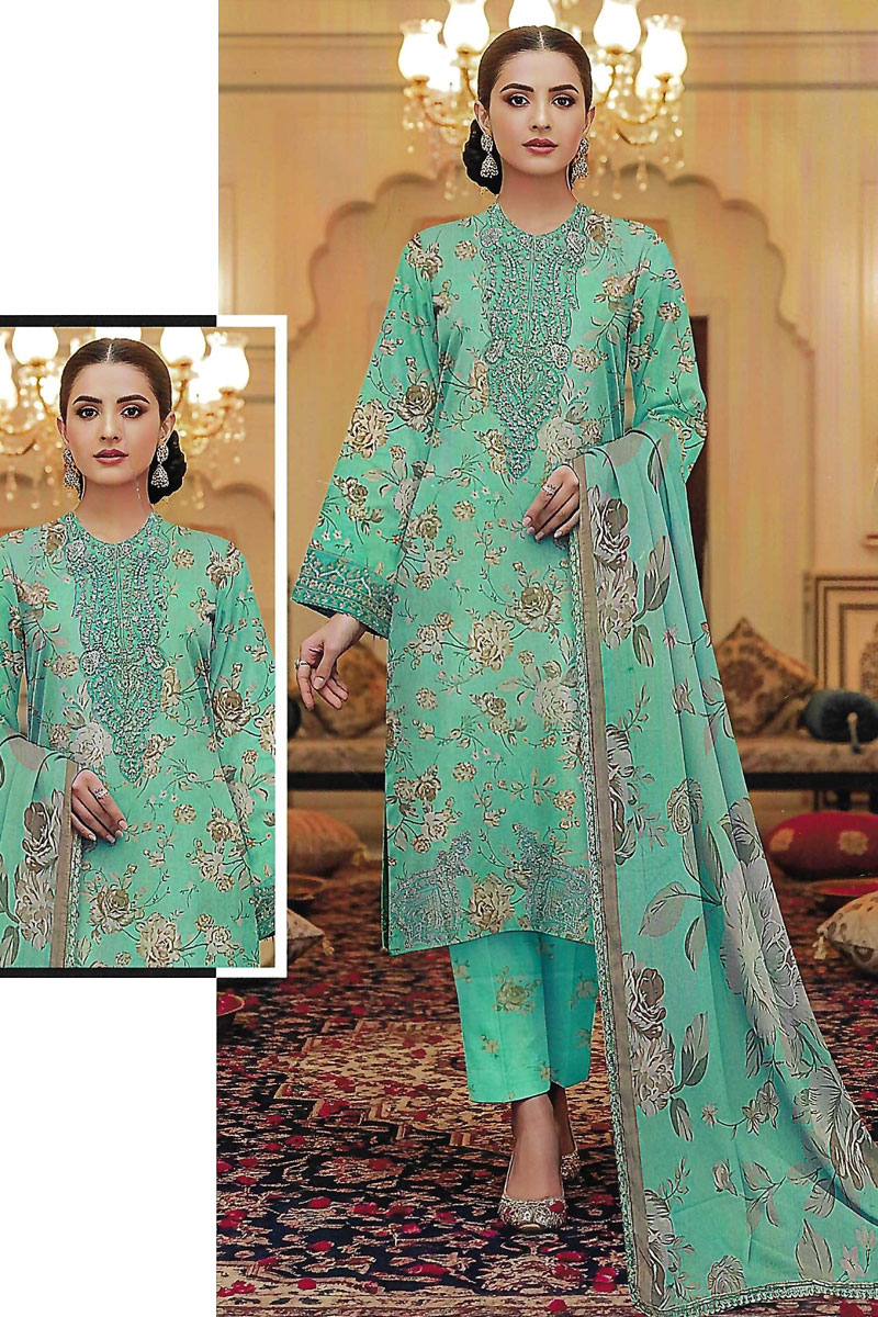 Printed Sequence Lawn Suit 3 Piece