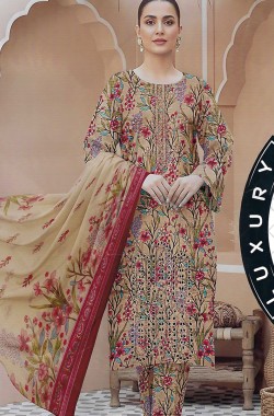 Printed Sequence Lawn Suit 3 Piece
