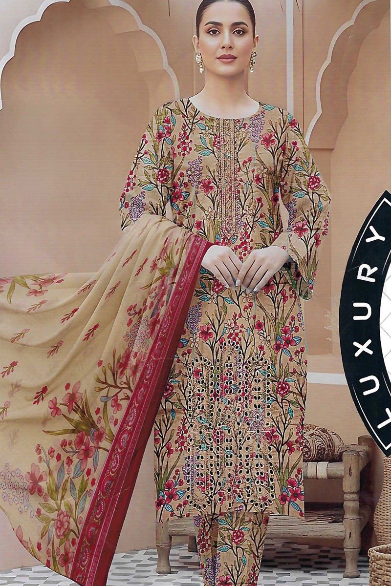 Printed Sequence Lawn Suit 3 Piece