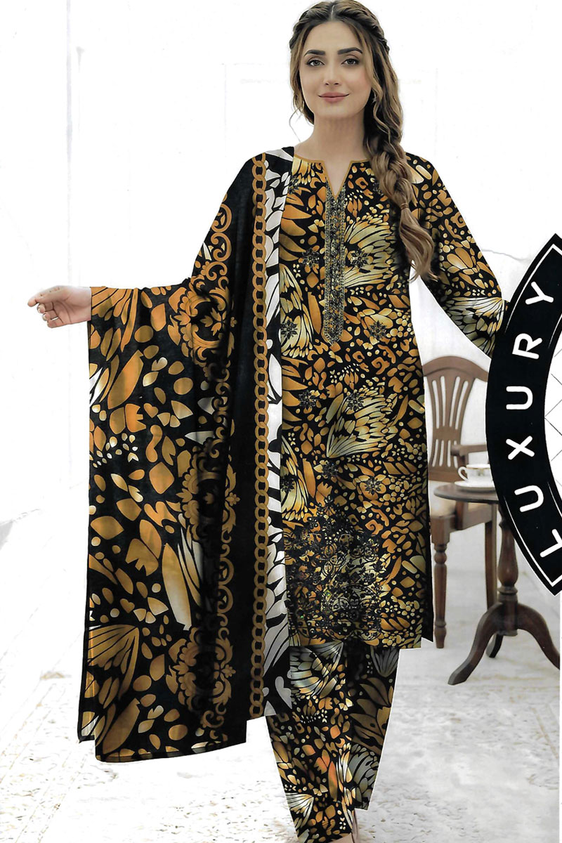 Printed Sequence Lawn Suit 3 Piece