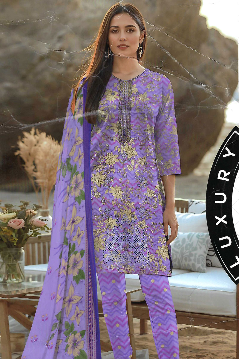 Printed Sequence Lawn Suit 3 Piece