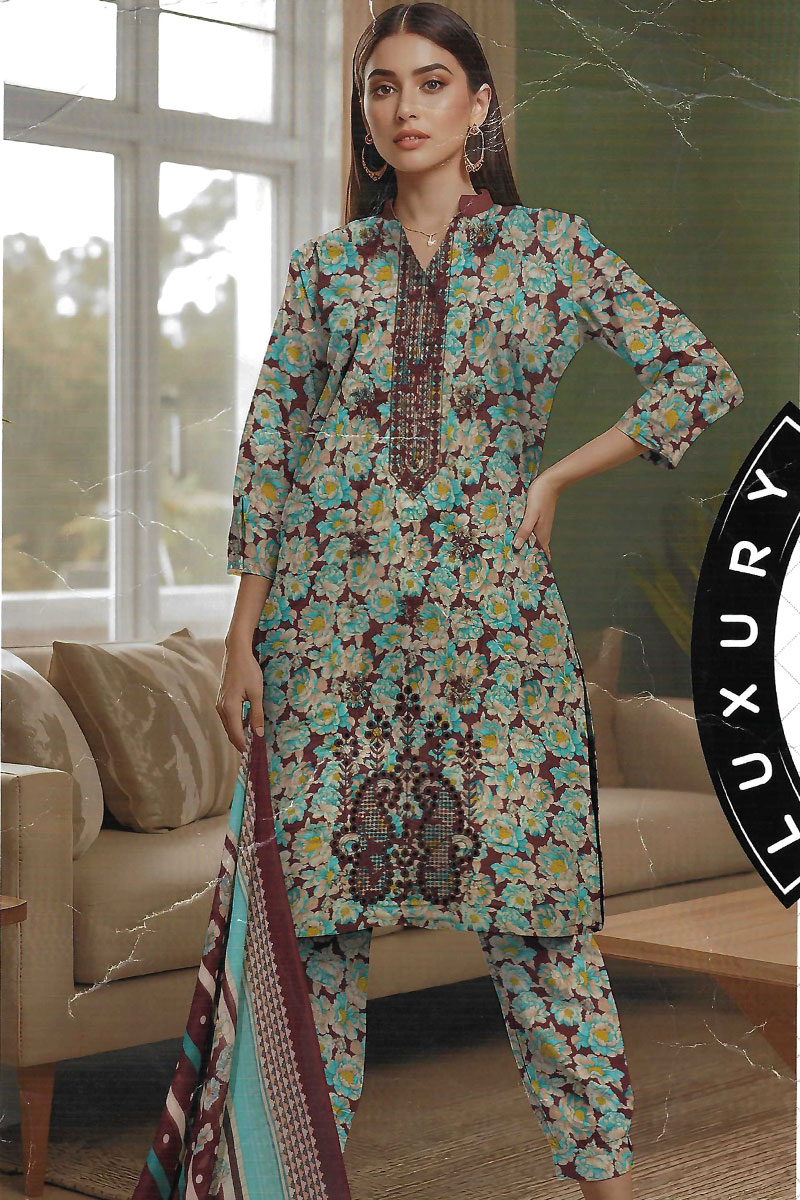 Printed Sequence Lawn Suit 3 Piece