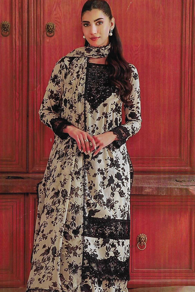 Printed Sequence Lawn Suit 3 Piece