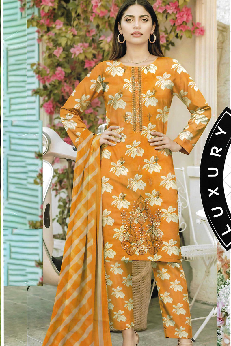 Printed Sequence Lawn Suit 3 Piece