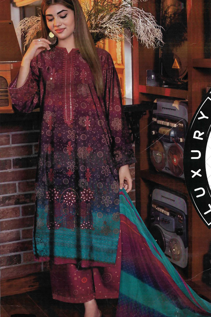 Printed Sequence Lawn Suit 3 Piece