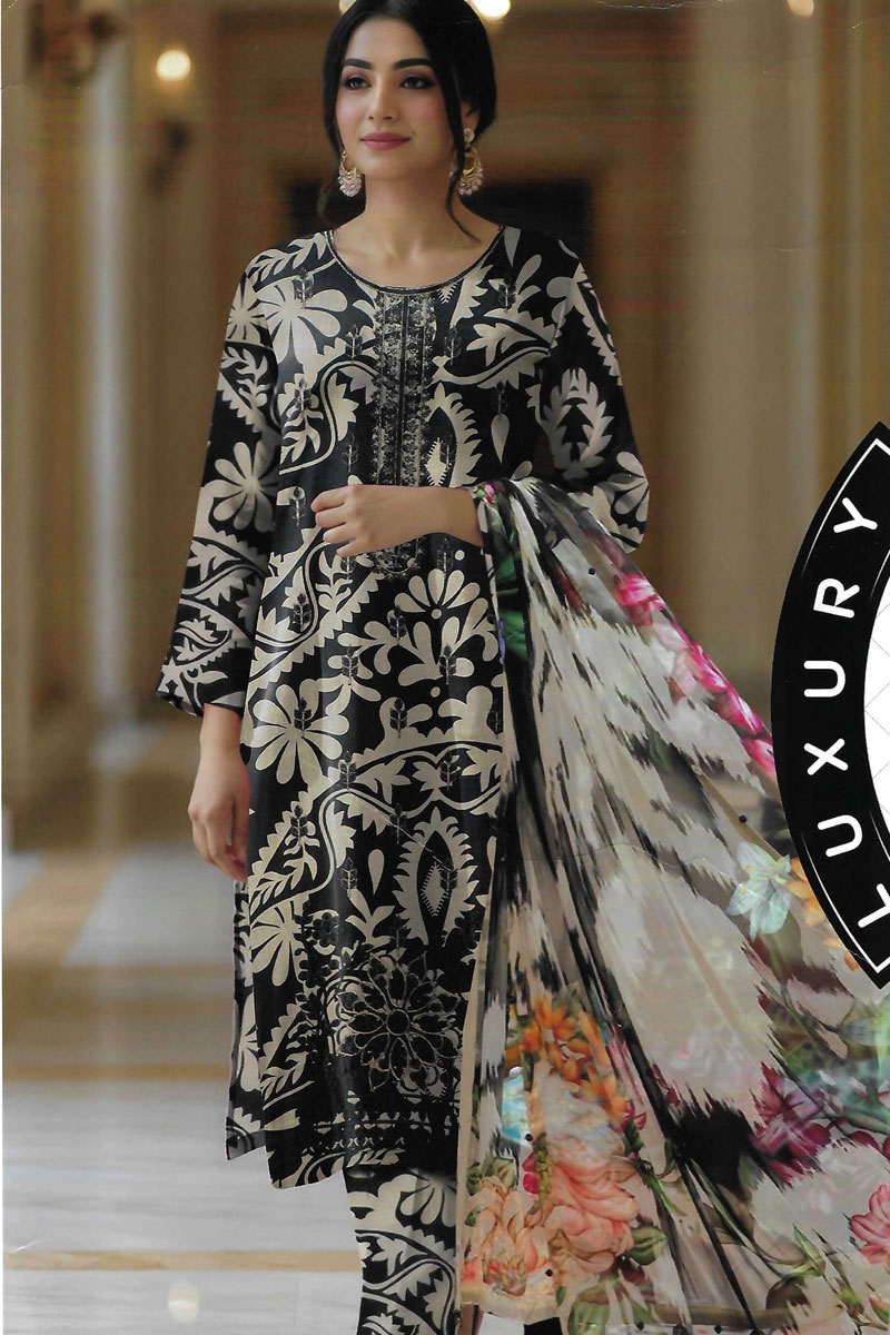 Printed Sequence Lawn Suit 3 Piece