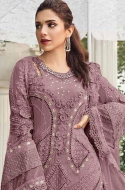 Badami Embroidered Georgette Semi-Stitched Suit