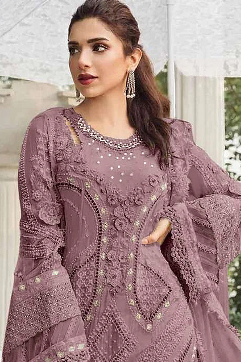 Badami Embroidered Georgette Semi-Stitched Suit
