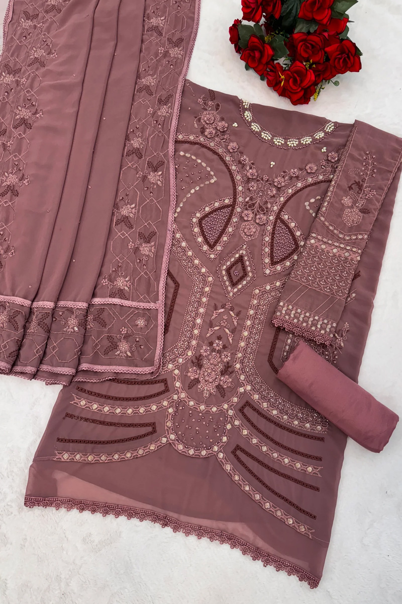 Badami Embroidered Georgette Semi-Stitched Suit